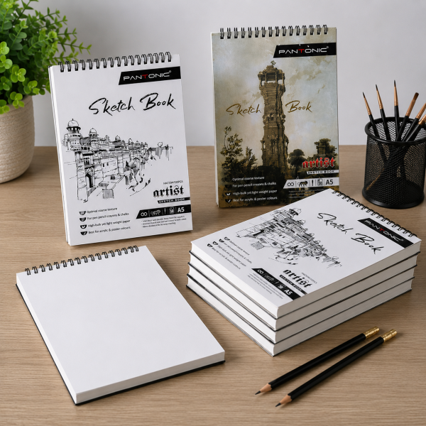 Cuaderno de Bocetos A5 con Espiral – 100 Páginas de Papel 140 g/m² Blanco y Negro