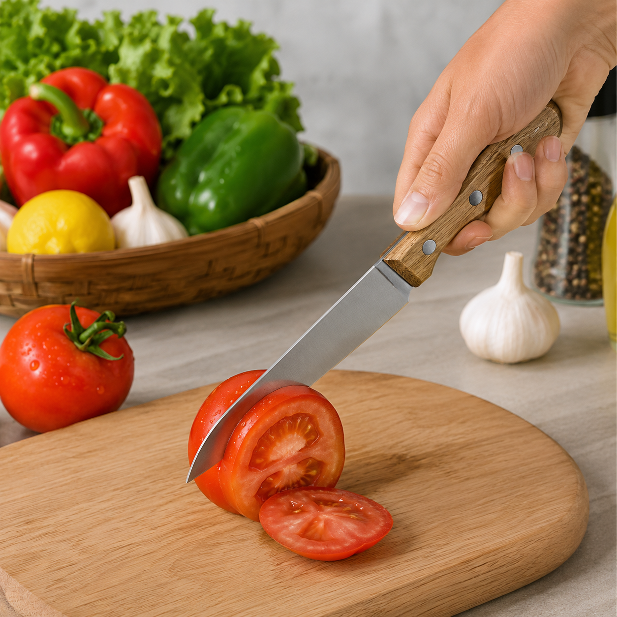 Cuchillo Mediano con Mango de Madera | Precisión y Comodidad en Cada Corte