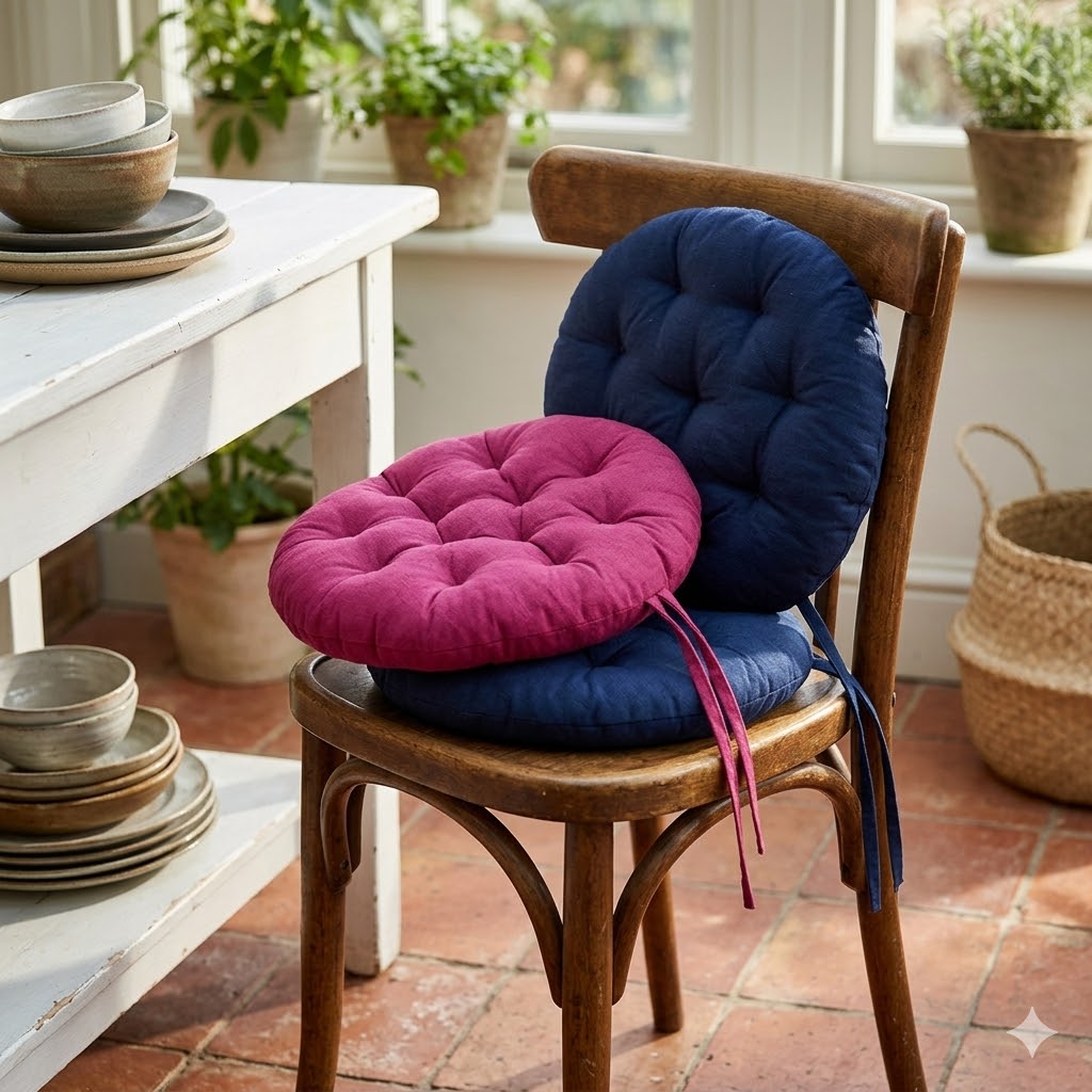 Cojín Redondo para Silla en Colores Lisos | Azul y Rosado