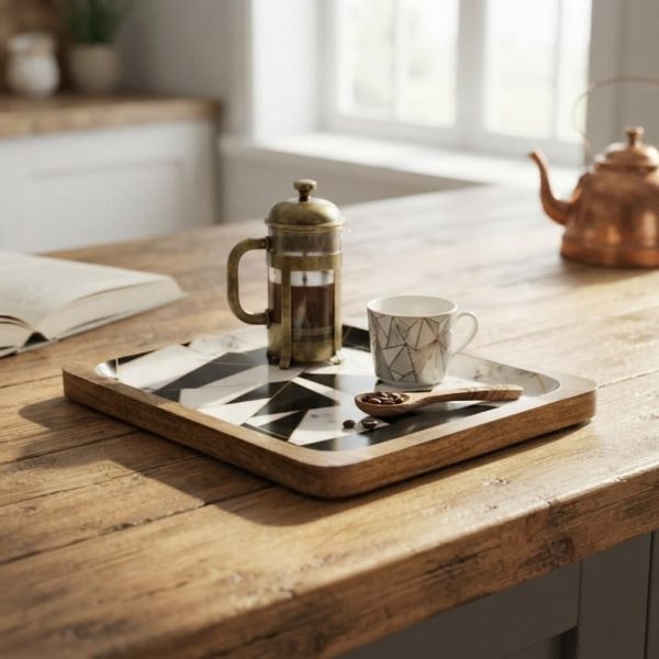 BCM-001_3.jpg Bandeja Rectangular de Madera con Revestimiento de Esmalte – Diseño de Triángulos Blancos y Negros