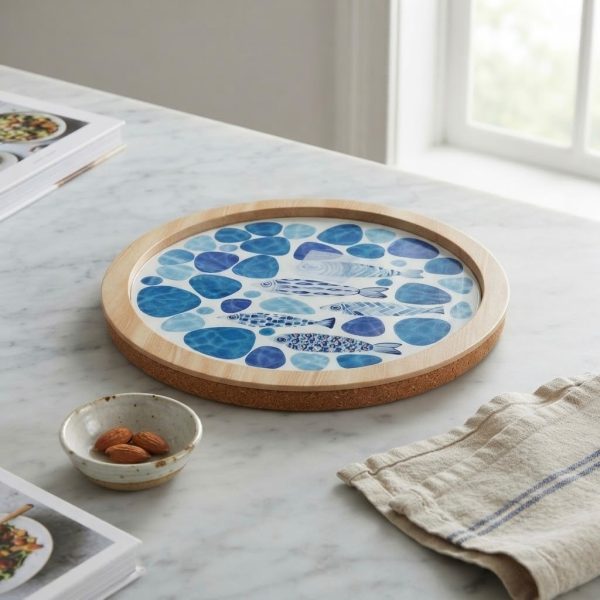 BDP-001_3.jpg Bandeja Ovalada de Cerámica con Motivos Marinos Azules – Fuente Decorativa Blanca
