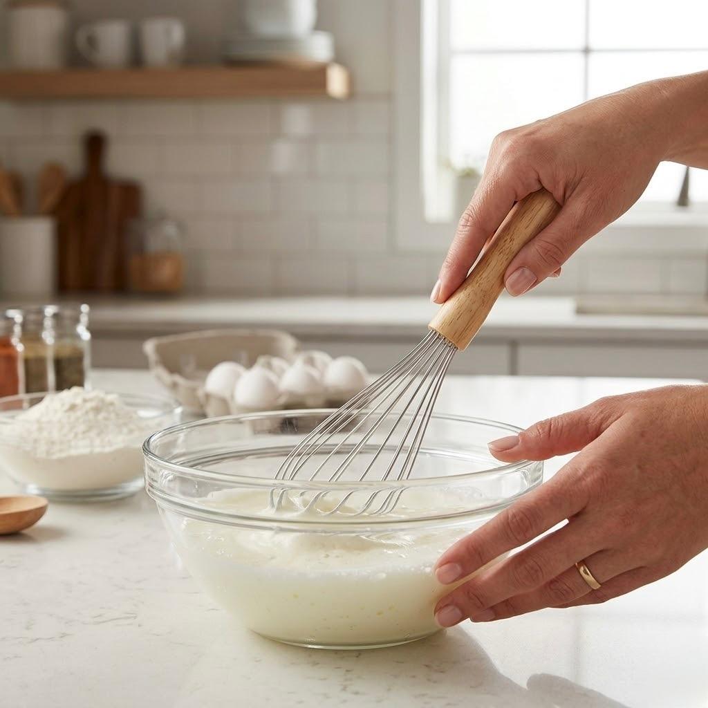 Batidor de Mano con Mango de Madera Clara | Utensilio de Cocina Clásico