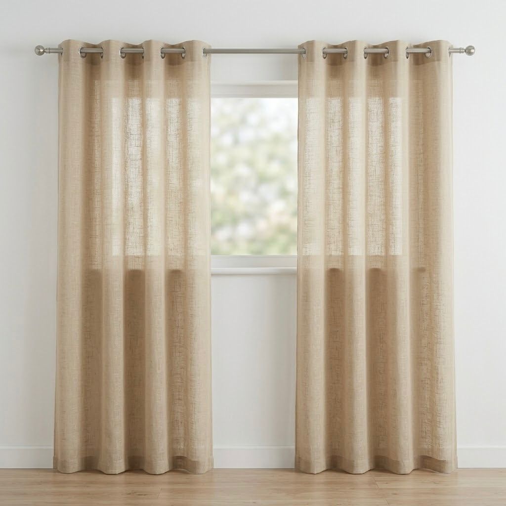 Cortinas Beige de Poliéster 140x240CM | Diseño Cuadriculado Elegante