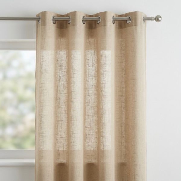 Cortinas Beige de Poliéster 140x240CM | Diseño Cuadriculado Elegante