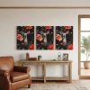 CCD-002_2.jpg Cuadro vertical con ciervo y flores rojas | Fondo negro decorativo elegante