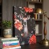 CCD-002_3.jpg Cuadro vertical con ciervo y flores rojas | Fondo negro decorativo elegante