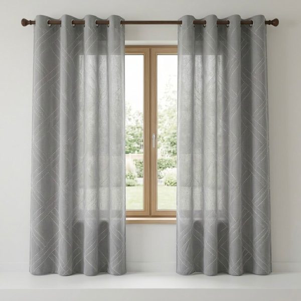 Cortina de Tela Brillante con Franjas Blancas y Grises | Elegancia y Estilo Moderno