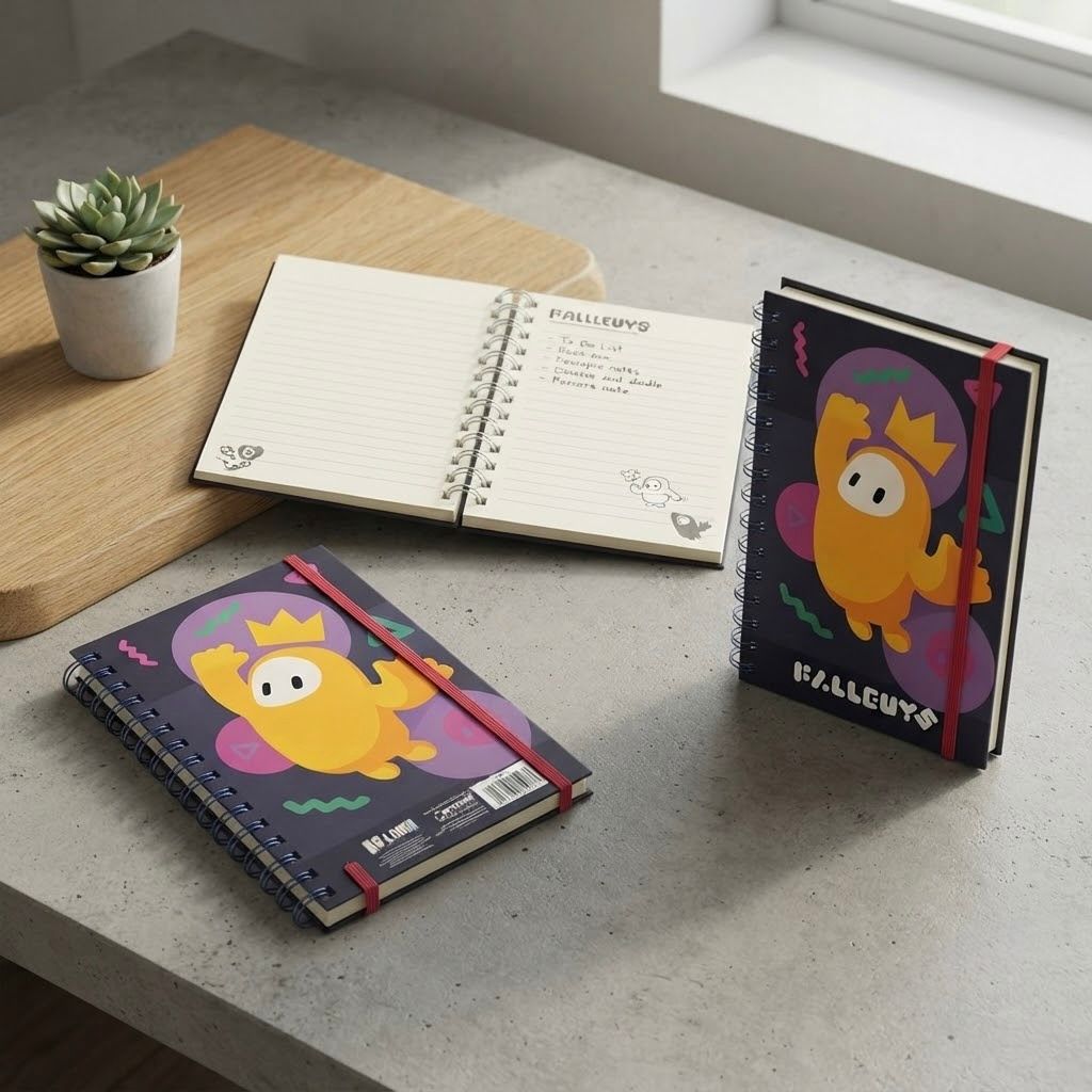 CFGHR-001_1.JPG Fall Guys A5 Spiral Notebook with Hardcover and Lined Pages