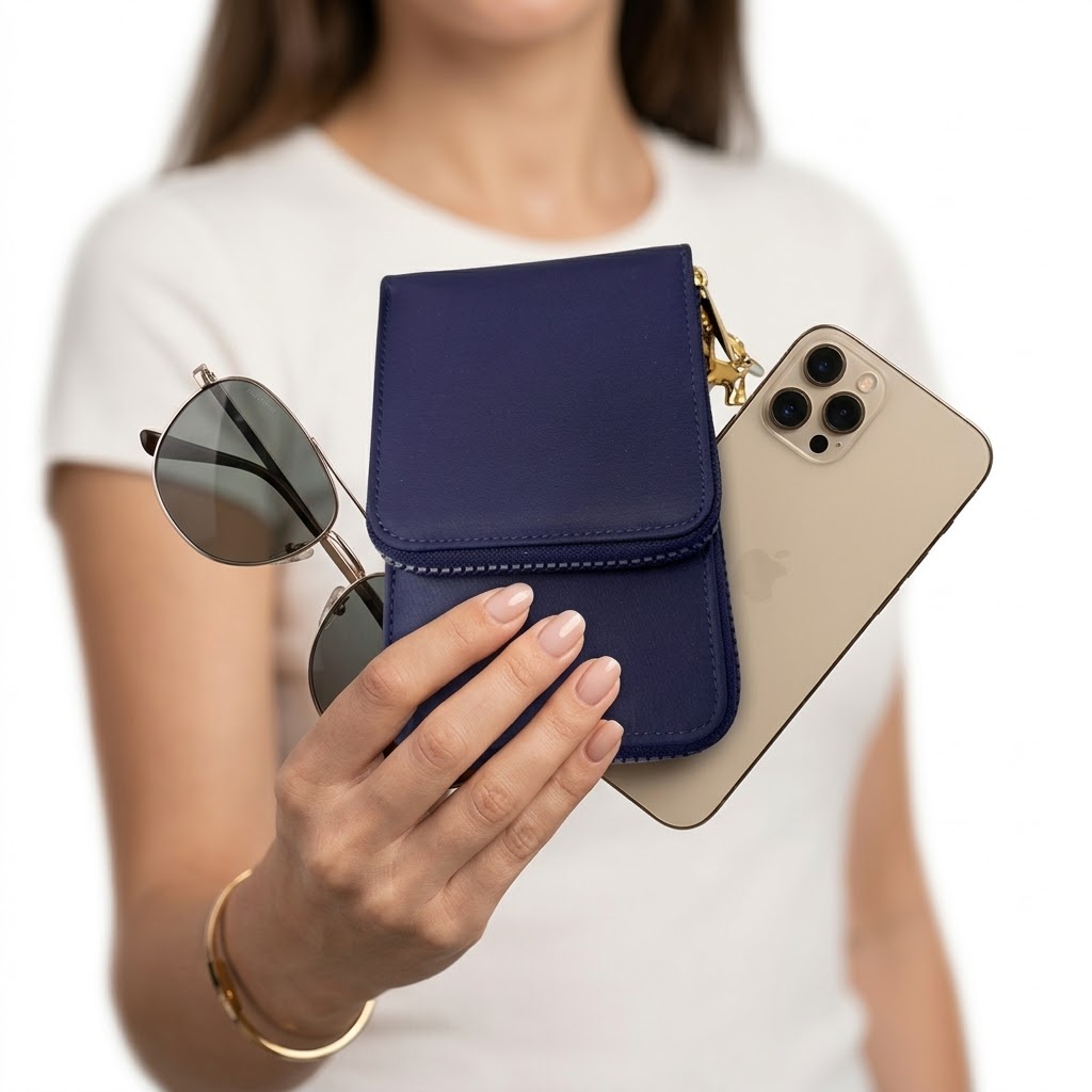 Cartera Monedero Compacta Azul con Cremallera