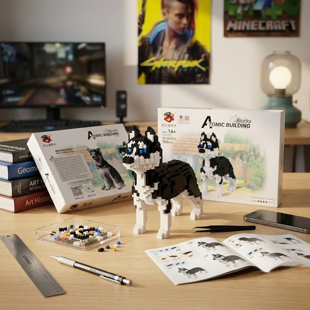 Juego de Construcción de Microbloques Perro Husky – Set de 950 Piezas para Mayores de 14 Años