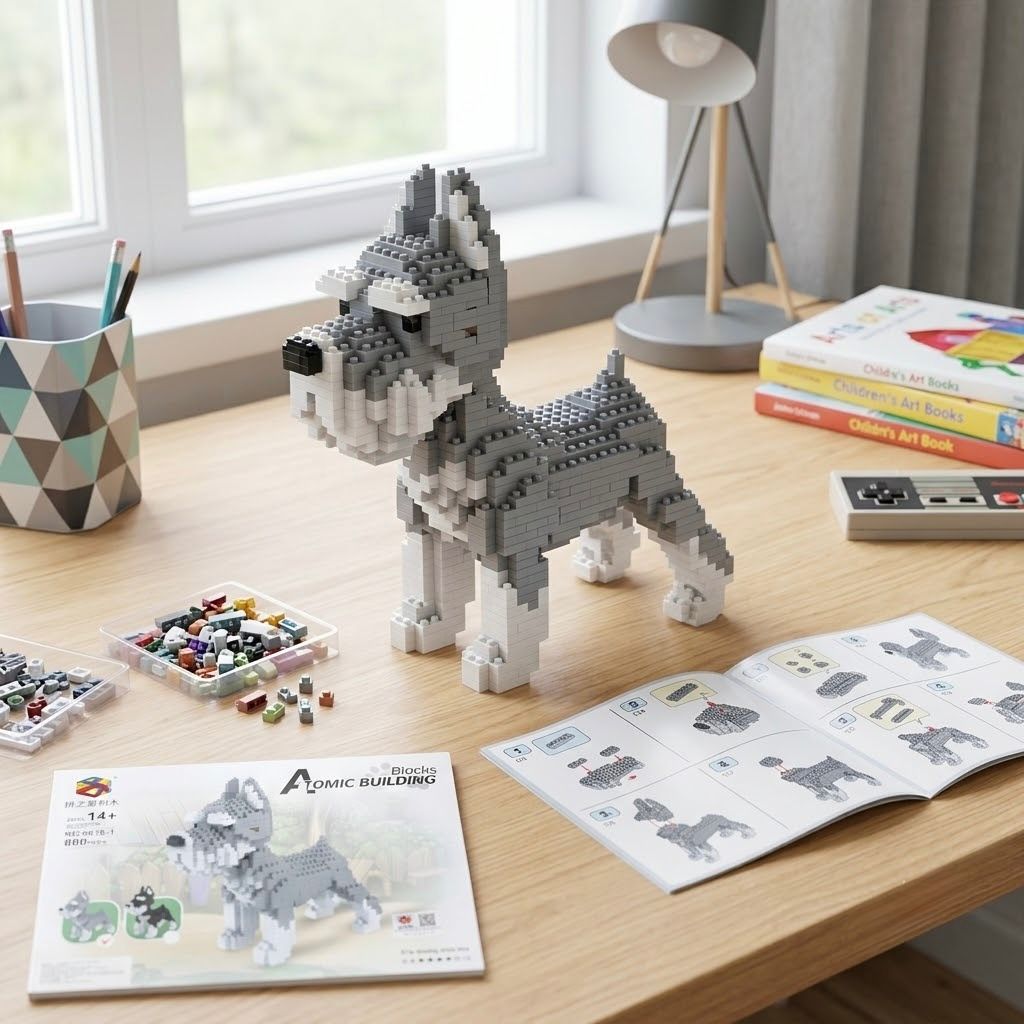 Título SEO  Juego de Construcción de Microbloques Perro Schnauzer – Set de 950 Piezas para Mayores de 14 Años