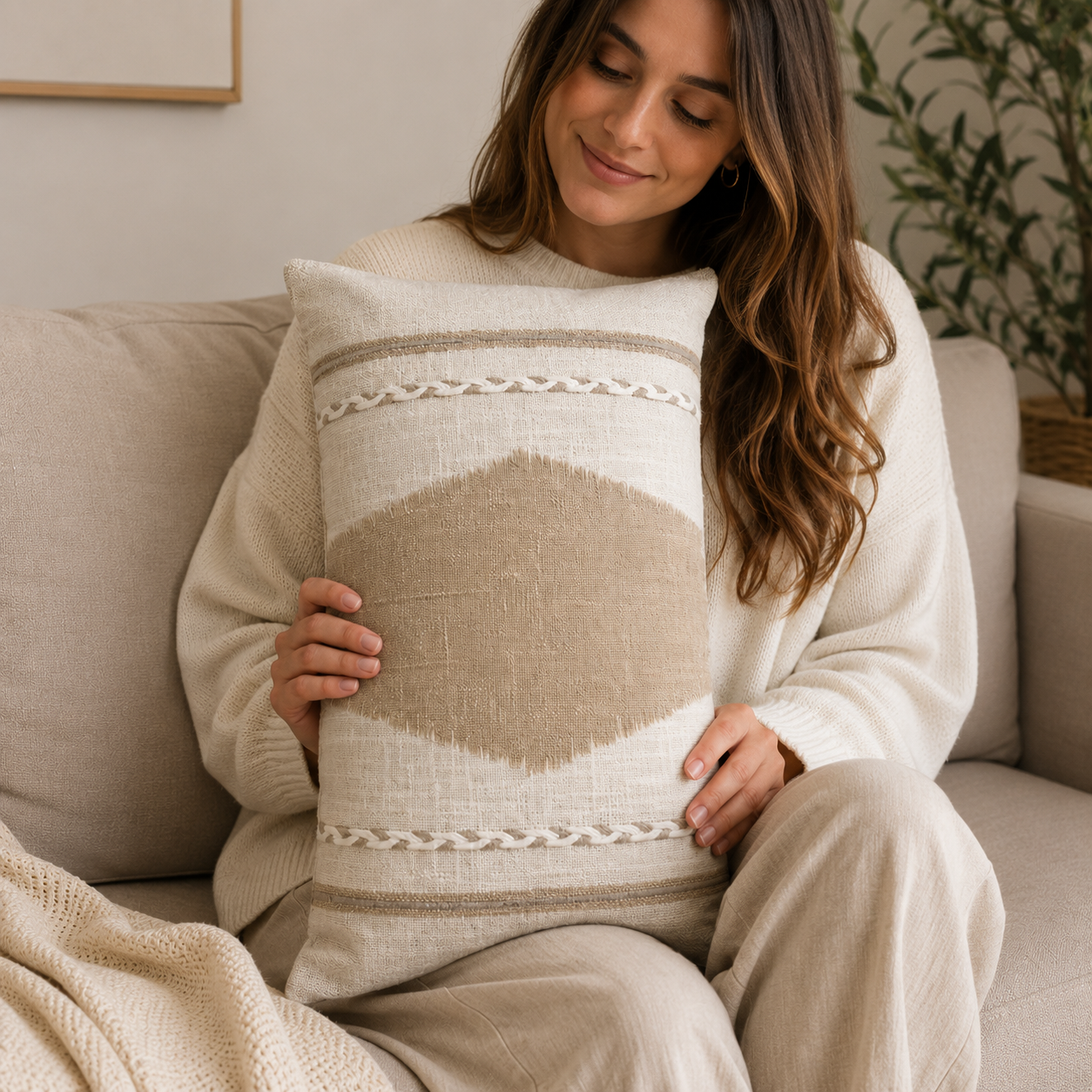 Cojín o Almohada con Funda Rústica Beige y Khaki | Estilo Natural y Acogedor