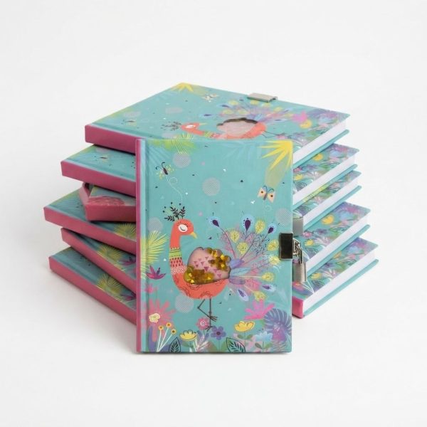 Diario Infantil con Candado Diseño Pavo Real Verde – Cuaderno Secreto para Niños y Niñas