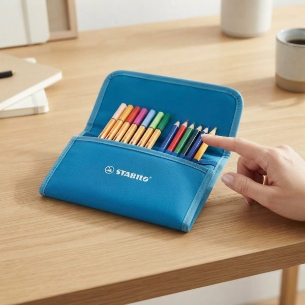 Blue STABILO Pencil Case with Interior Compartments – School Stationery Organizer