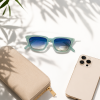 Gafas de Sol Rectangulares con Montura Azul Claro Transparente y Lentes Azules