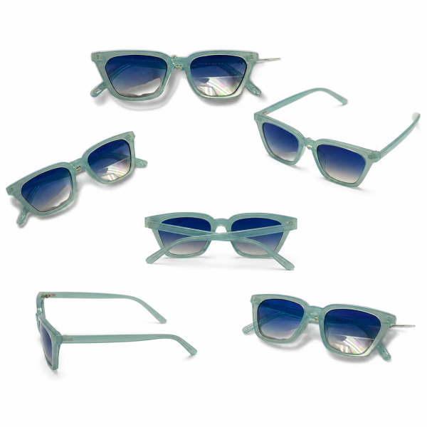 Gafas de Sol Rectangulares con Montura Azul Claro Transparente y Lentes Azules