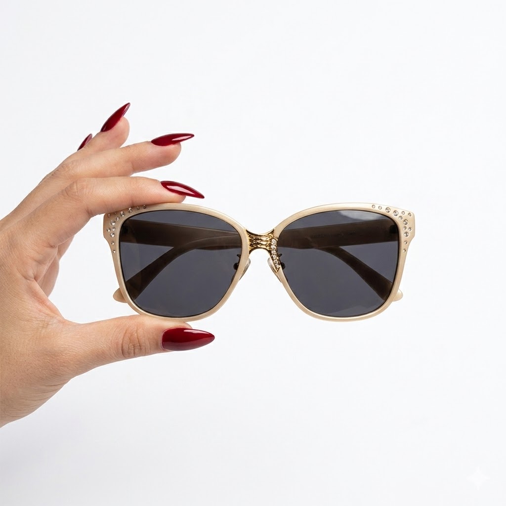 Gafas de Sol Cuadradas Blancas con Estrás Plateado