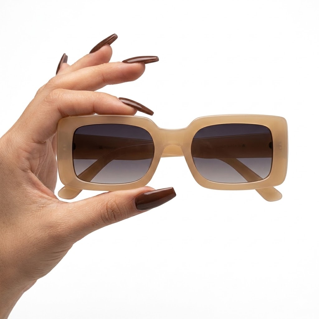 Gafas de Sol Rectangulares Marrón Claro con Cristal Negro | Estilo Moderno y Elegante