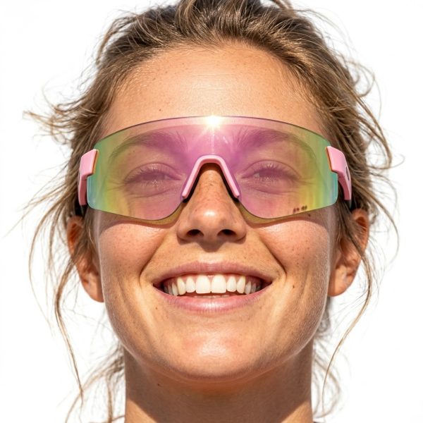 Pink Snowboard-Style Sunglasses with Iridescent Lenses | Sporty and Trendy Style