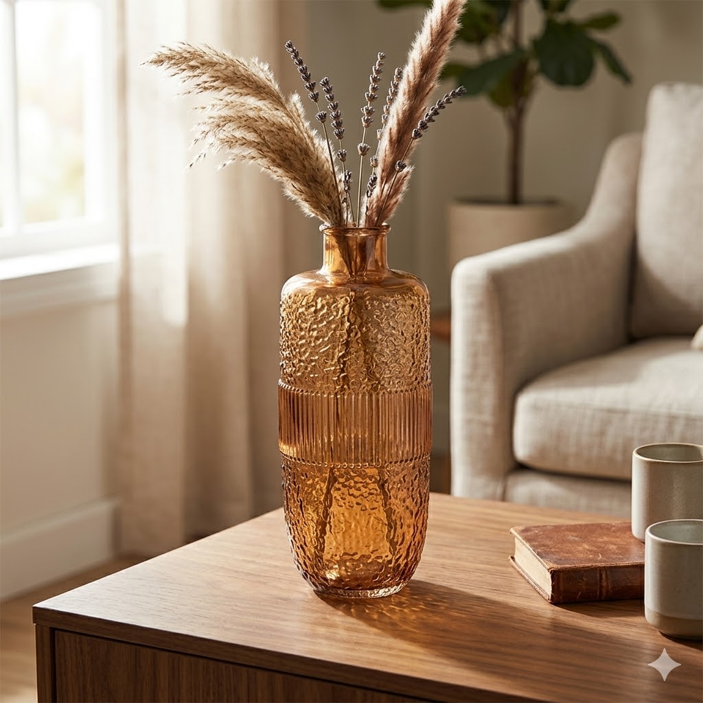 JVAA-001_1.jpg Tall Translucent Amber Glass Vase