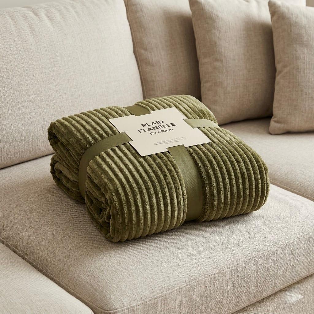 Manta Polar Acanalada Verde Oliva 127x152 | Suavidad y Calidez para tu Hogar