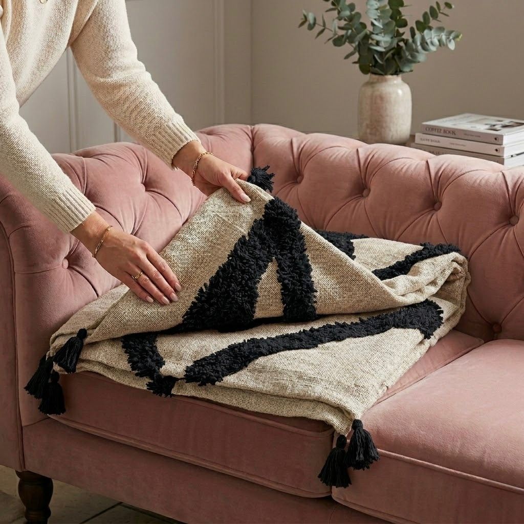 Manta Natural de Algodón o Lino con Flecos en Relieve | Diseño Elegante y Acogedor