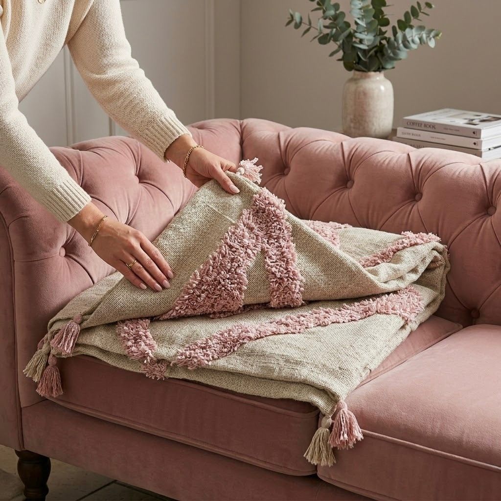 Manta Natural de Algodón o Lino con Flecos en Relieve | Diseño Elegante y Acogedor