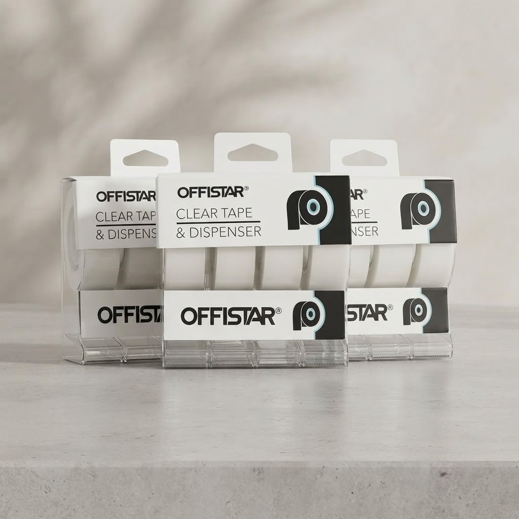 P4C-001_1.jpg Pack de 4 Dispensadores de Celofán con 4 Rollos – Cinta Adhesiva para Oficina, Escuela y Hogar