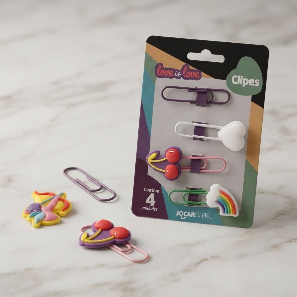 P4CCD-001_1.jpg Pack de 4 Clips de Colores con Dibujos – Sujetapapeles Decorativos para Oficina, Colegio y Manualidades