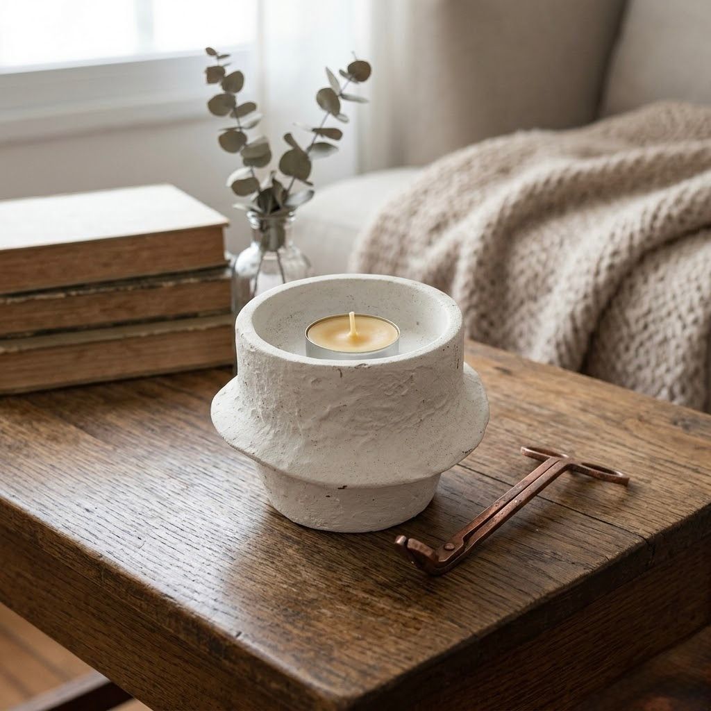 PB-001_1.jpg Heavy White Ceramic Rustic Candle Holder