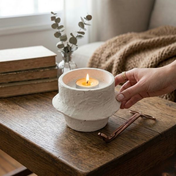 PB-001_3.jpg Heavy White Ceramic Rustic Candle Holder
