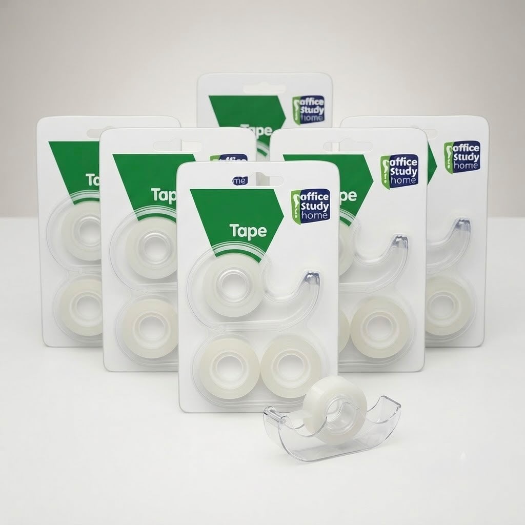 PCM3-001_1.jpg Pack de Cinta Adhesiva Transparente con Dispensador y 3 Rollos de Celo – Portarrollos de Sobremesa para Oficina, Colegio y Hogar