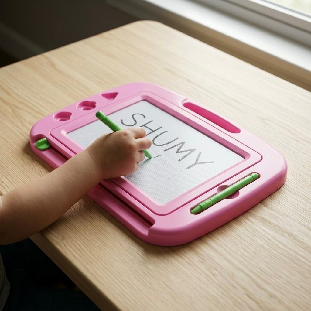 Pizarra Magnética Infantil Rosa con Sellos de Formas Geométricas – Para Niños +3 Años