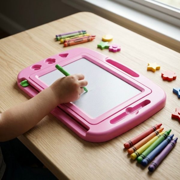 PM-001_3.JPG Pizarra Magnética Infantil Rosa con Sellos de Formas Geométricas – Para Niños +3 Años