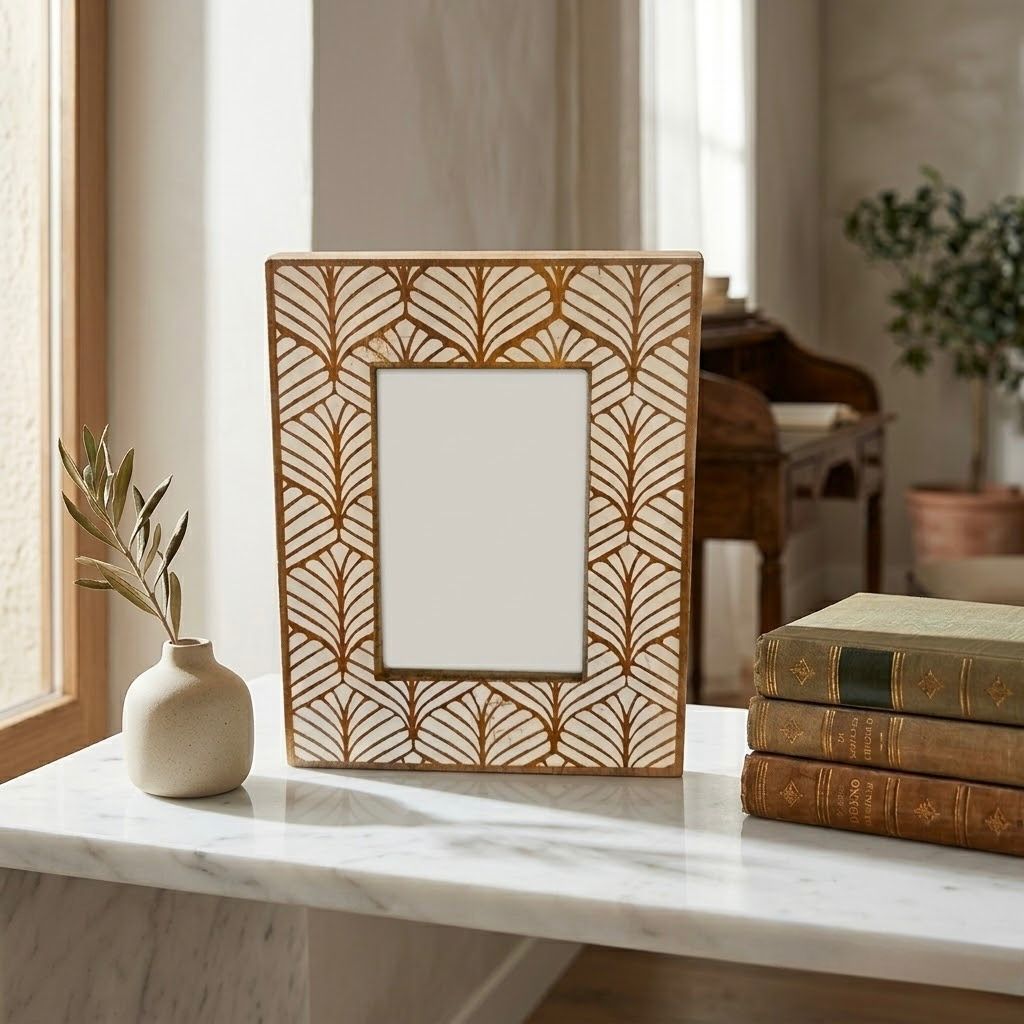 PMH-001_1.jpg Portaretratos de madera blanco con hojas y flores grandes 23x6 cm | Marco decorativo elegante