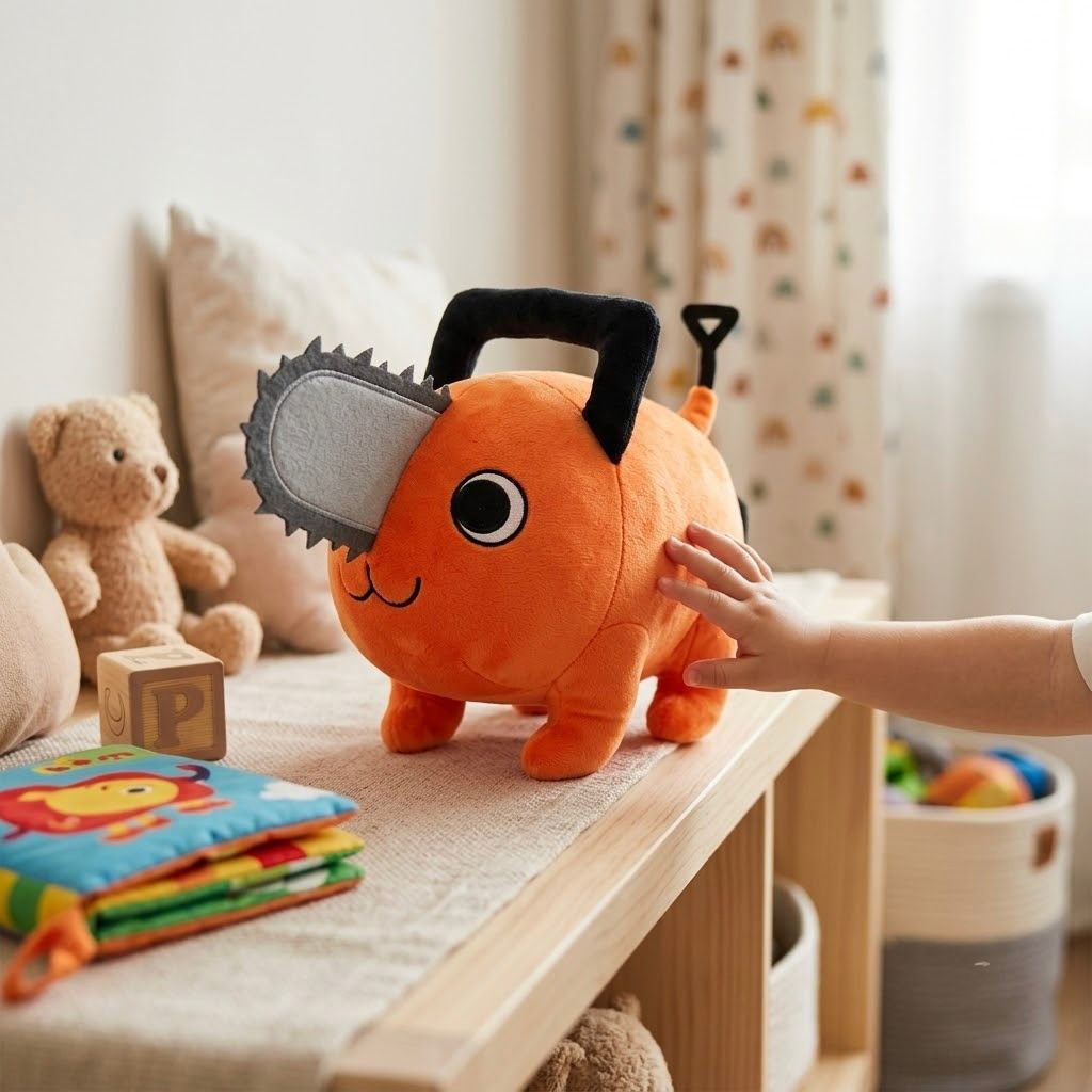 Peluche Naranja y Negro con Nariz Gris – Muñeco de Felpa Suave para Niños y Regalo