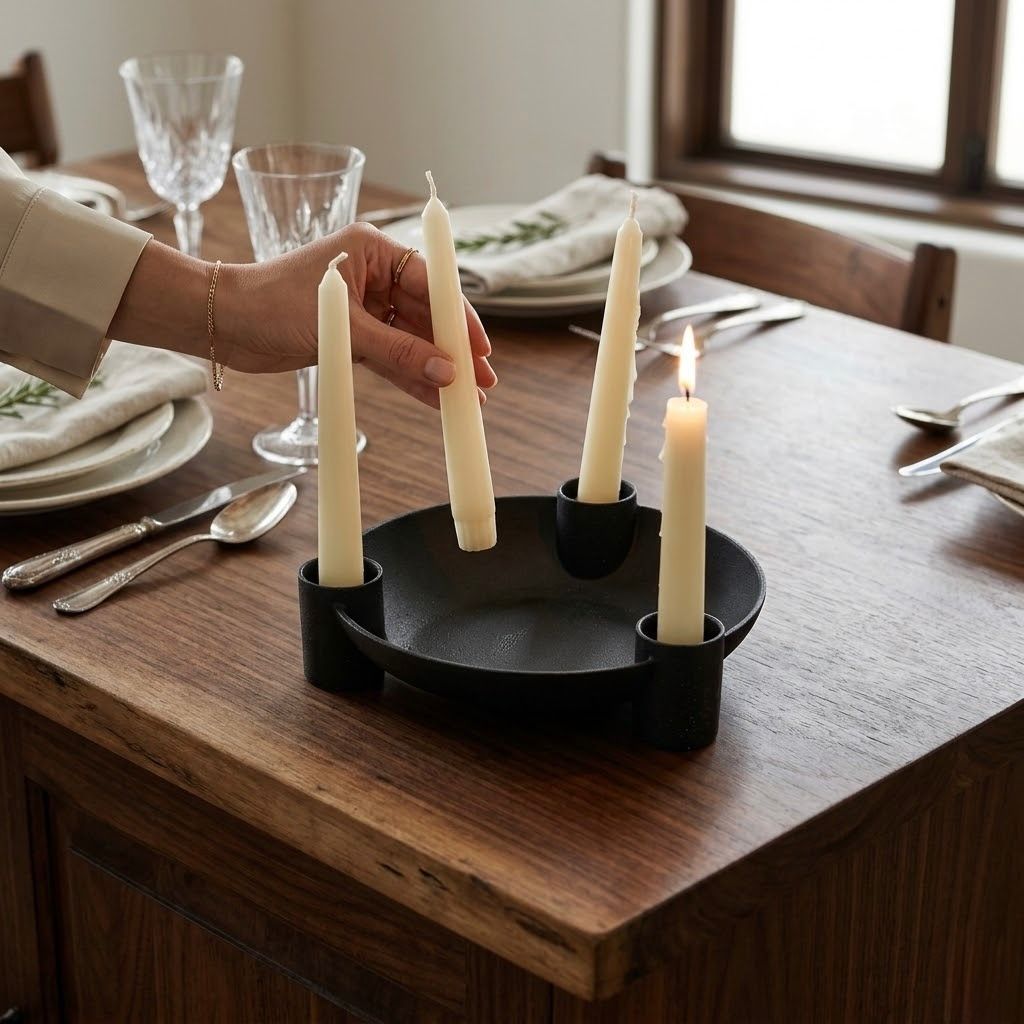 PN-002_1.jpg Rustic Black Round Candle Holder | Elegant Home Candle Decor