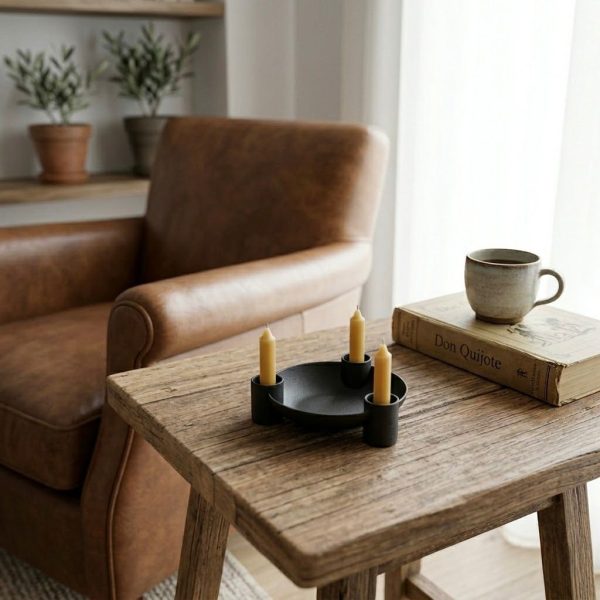 PN-002_3.jpg Rustic Black Round Candle Holder | Elegant Home Candle Decor