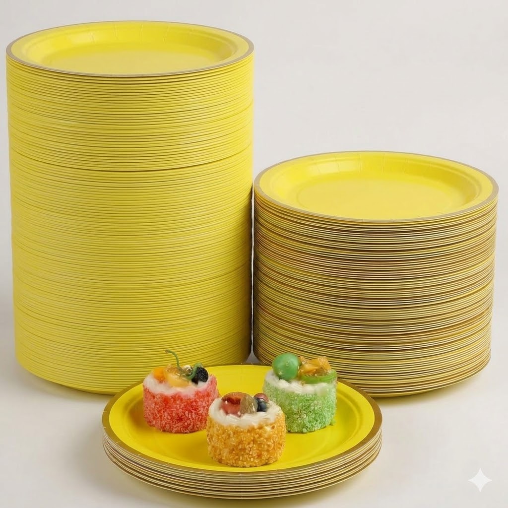 Platos de Papel Amarillos 20,5 cm | Pack de 8 Unidades