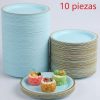 Platos de Papel Celestes con Borde Dorado 17 cm | Pack de 10 Unidades