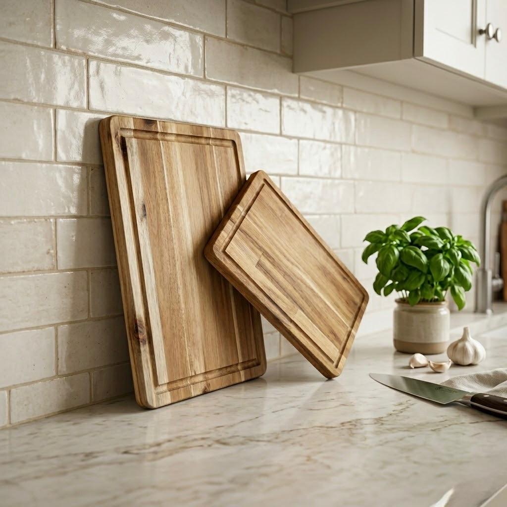 Tabla de cortar de madera grande rectangular con canaleta para cocina