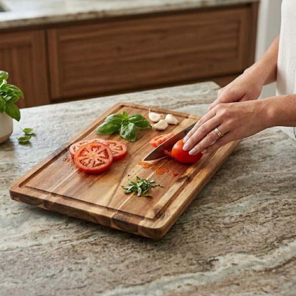 Tabla de cortar de madera grande rectangular con canaleta para cocina