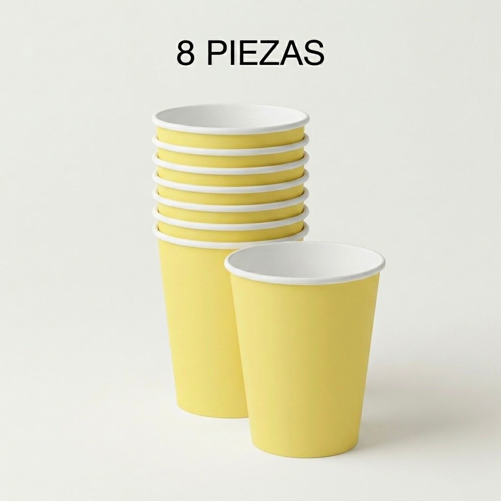 Vasos de Papel Amarillos 250 ml | Pack de 8 Unidades