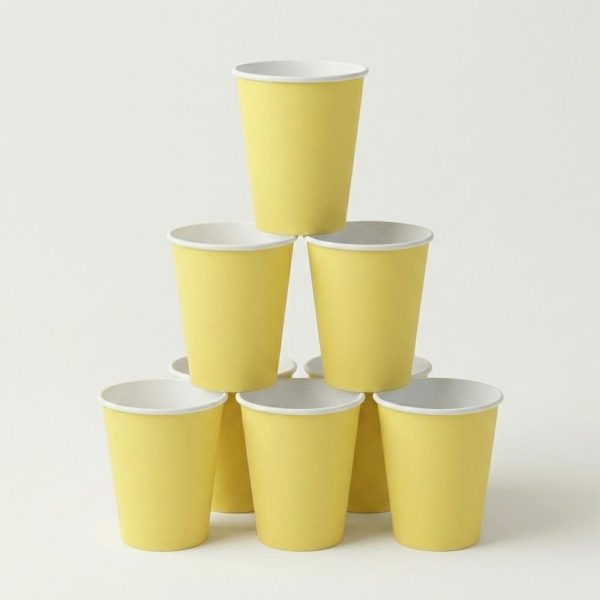 Vasos de Papel Amarillos 250 ml | Pack de 8 Unidades