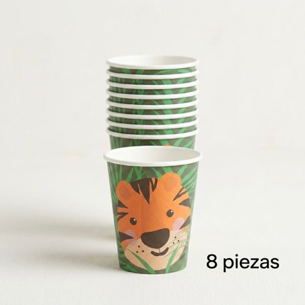 Vasos de Papel Infantiles con Tigre | Pack de 8 Unidades