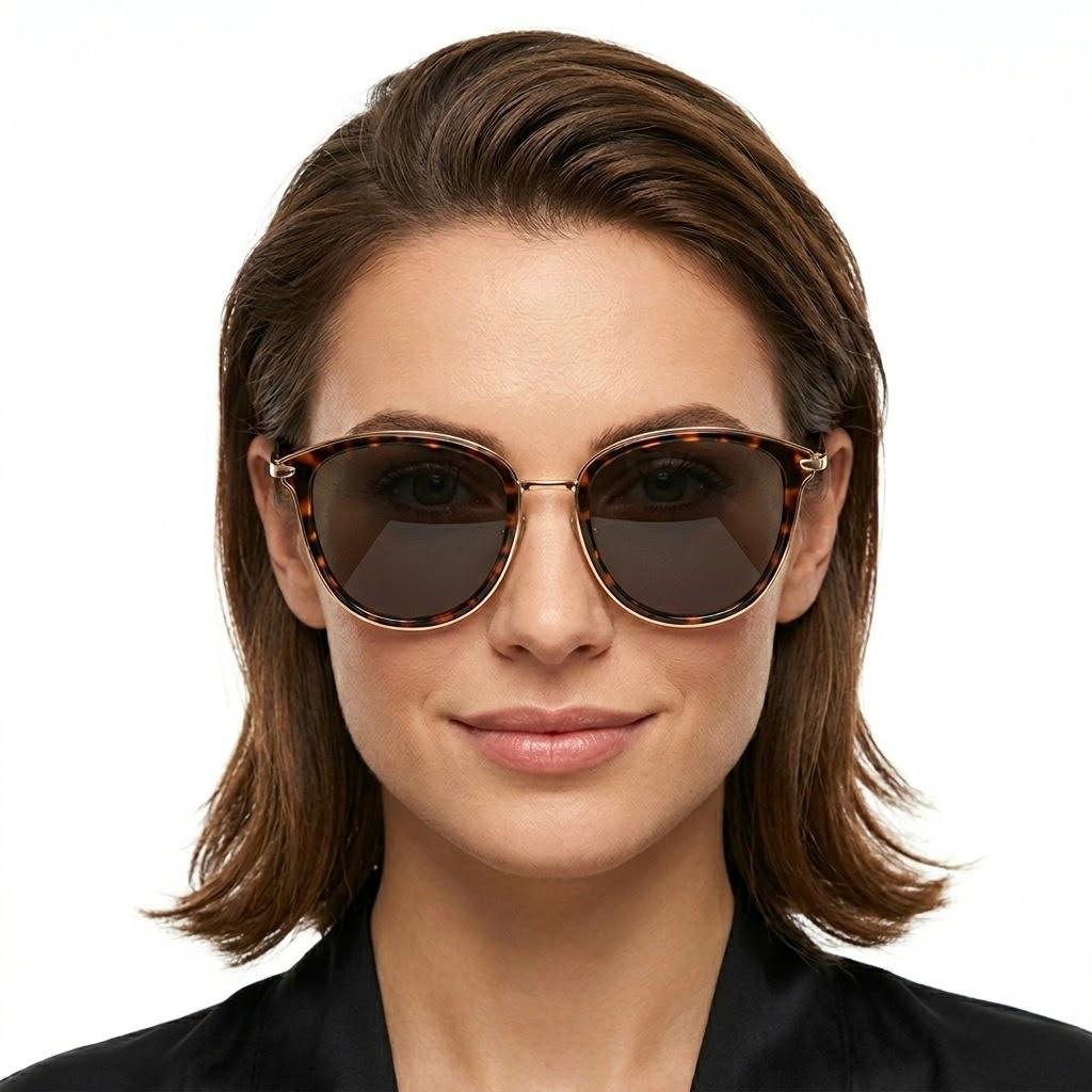 Gafas Redondas Animal Print con Montura Dorada