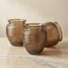 Low Translucent Amber Glass Vase