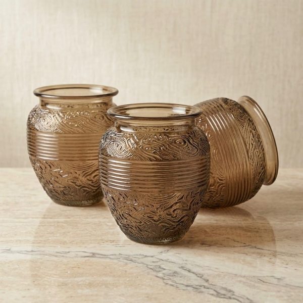 Low Translucent Amber Glass Vase