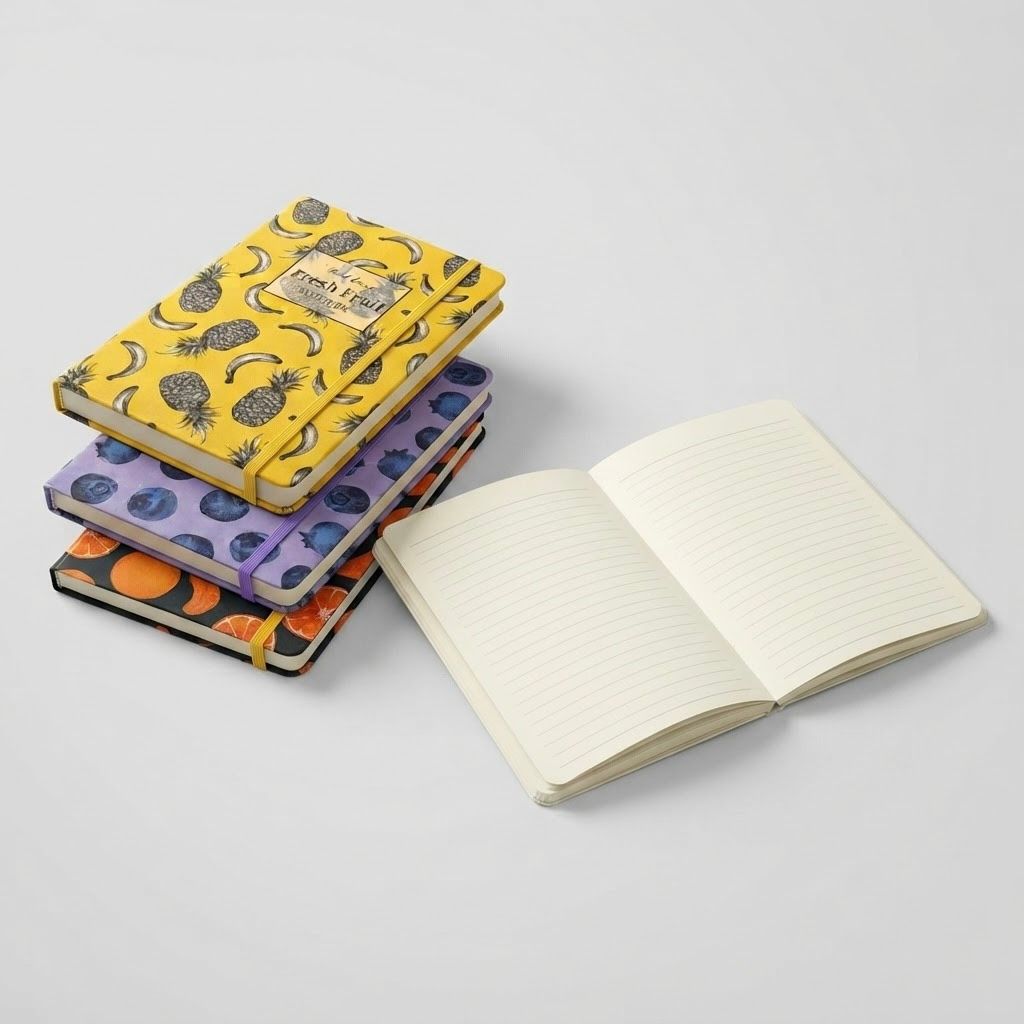 WhatsApp Image 2026-07-06 at 16.05.38 Cuaderno A5 de Tapa Dura con Hojas Rayadas – Diseño de Frutas en Colores Surtidos