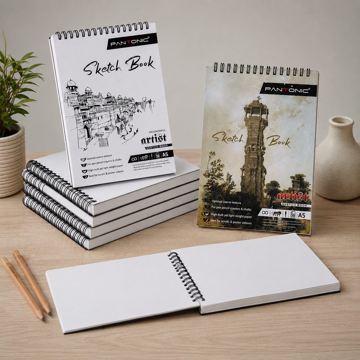Cuaderno de Bocetos A5 con Espiral – 100 Páginas de Papel 140 g/m² Blanco y Negro